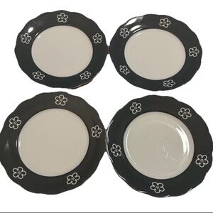 Vtg Mariehult Sweden Scandinavian Gray White Floral Scalloped 8" Plates Set of 4